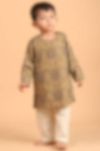 Beige Cotton Printed Kurta Set For Boys by Tjori