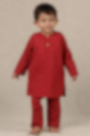 Red Cotton Kurta Set For Boys by Tjori