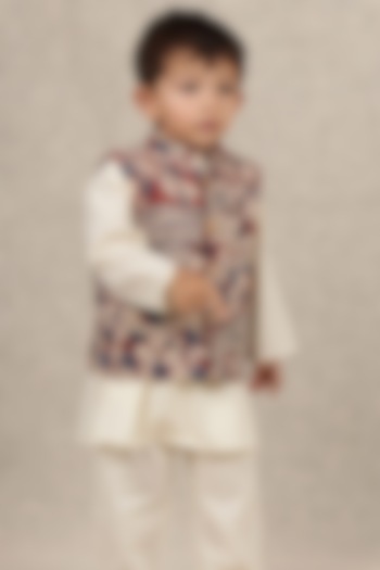 Multi-Colored Cotton Printed Nehru Jacket For Boys by Tjori