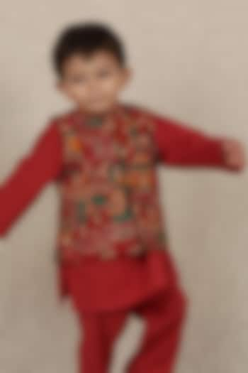 Maroon Cotton Printed Nehru Jacket For Boys by Tjori