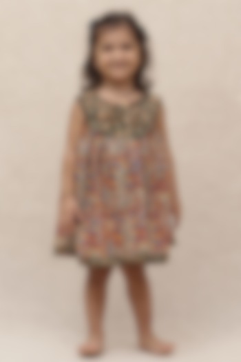 Black & Maroon Cotton Printed Flared Dress For Girls by Tjori at Pernia's Pop Up Shop