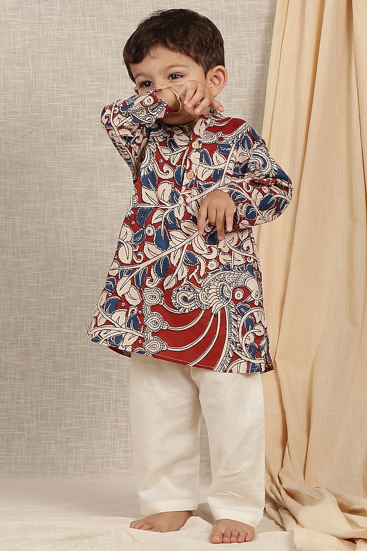 Multi-Colored Cotton Printed Kurta Set For Boys by Tjori