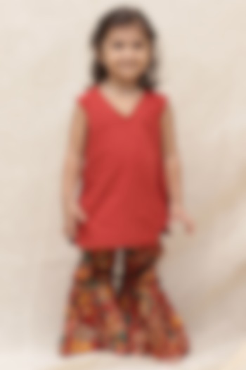 Red Cotton Printed Sharara Set For Girls by Tjori at Pernia's Pop Up Shop