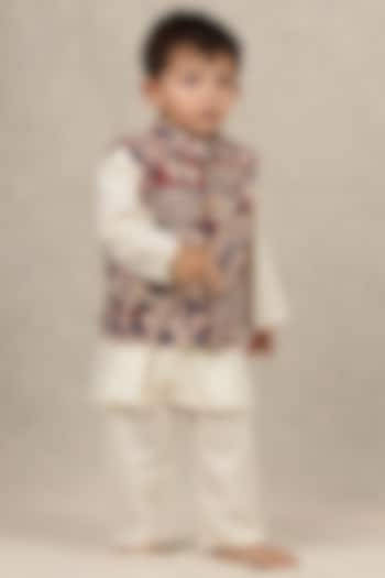 Multi-Colored Cotton Printed Nehru Jacket Set For Boys by Tjori