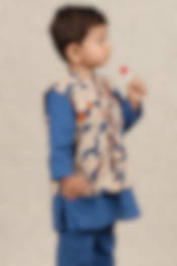 Beige Cotton Printed Nehru Jacket For Boys by Tjori at Pernia's Pop Up Shop