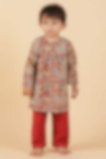 Red Cotton Printed Kurta Set For Boys by Tjori