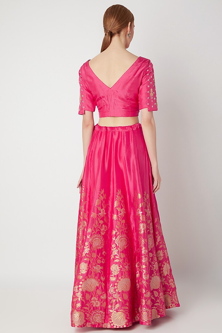 Fuchsia Embroidered Floral Wedding Lehenga Set by The Jaipur Story at Pernia's Pop Up Shop