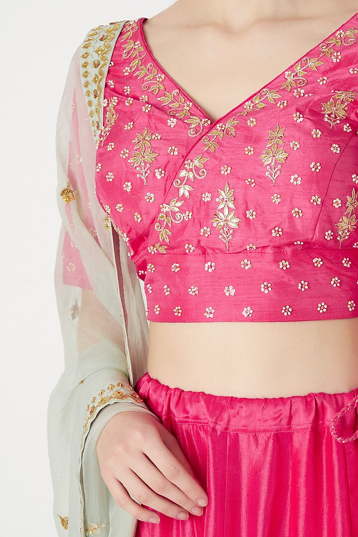 Fuchsia Embroidered Floral Wedding Lehenga Set by The Jaipur Story at Pernia's Pop Up Shop