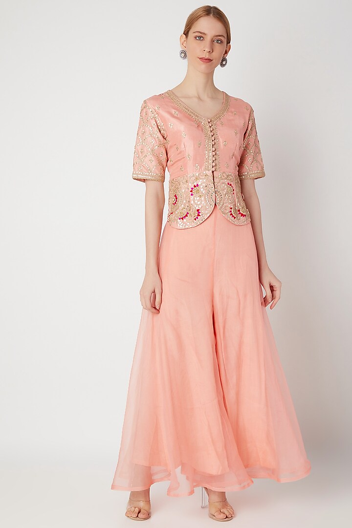Blush Pink Embroidered Kurta With Pants by The Jaipur Story