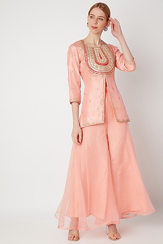 Blush Pink Zardosi Embroidered Kurta With Pants by The Jaipur Story
