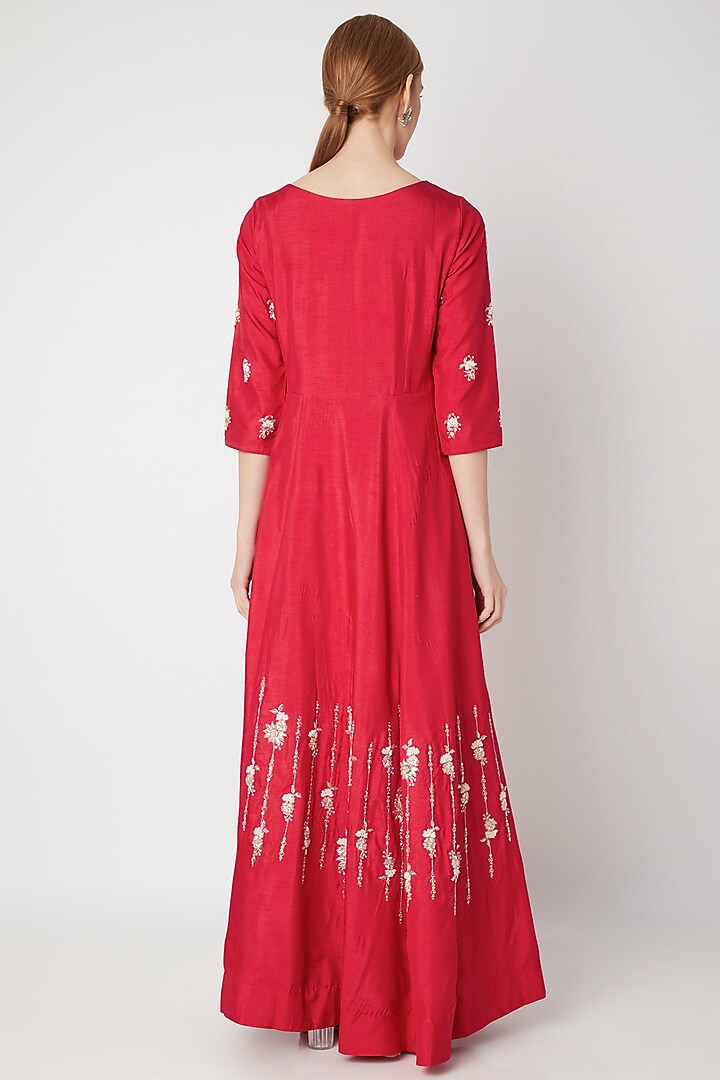 Red Embroidered Wedding Anarkali Gown With Dupatta by The Jaipur Story at Pernia's Pop Up Shop