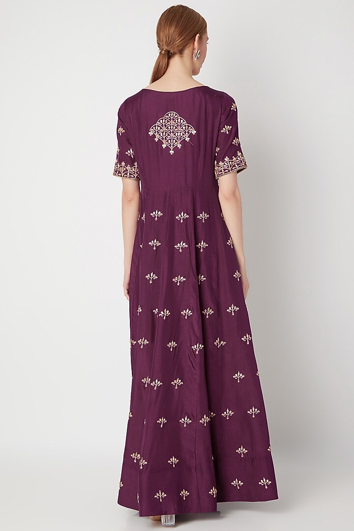 Wine Embroidered Wedding Anarkali Gown With Dupatta by The Jaipur Story at Pernia's Pop Up Shop