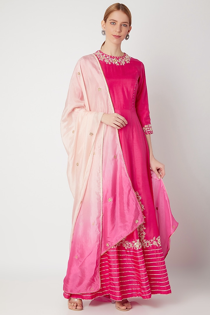 Fuchsia Embroidered Anarkali Gown With Dupatta by The Jaipur Story