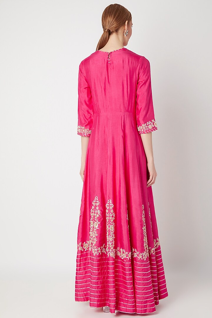Fuchsia Embroidered Wedding Anarkali Gown With Dupatta by The Jaipur Story at Pernia's Pop Up Shop