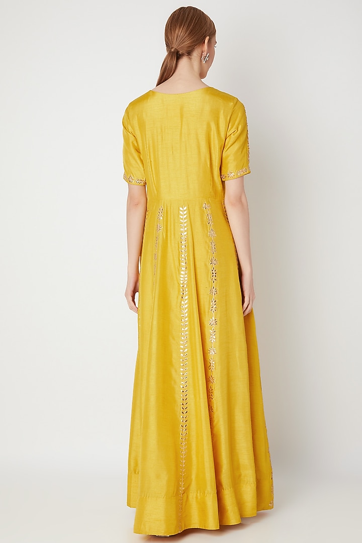 Mustard Yellow Embroidered Party Wear Anarkali Gown With Dupatta by The Jaipur Story at Pernia's Pop Up Shop