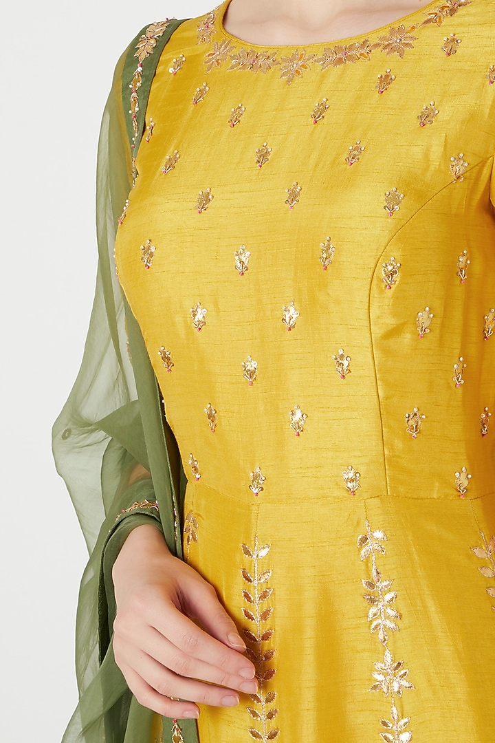 Mustard Yellow Embroidered Party Wear Anarkali Gown With Dupatta by The Jaipur Story at Pernia's Pop Up Shop