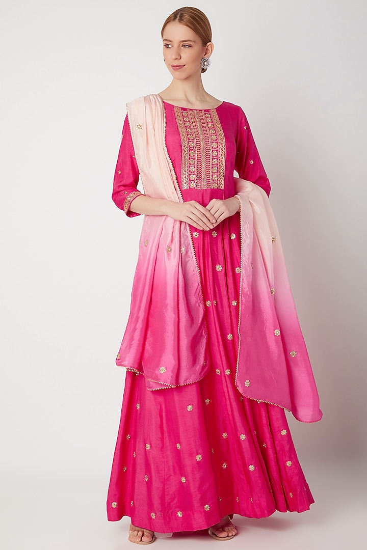 Fuchsia Embroidered Anarkali With Dupatta by The Jaipur Story