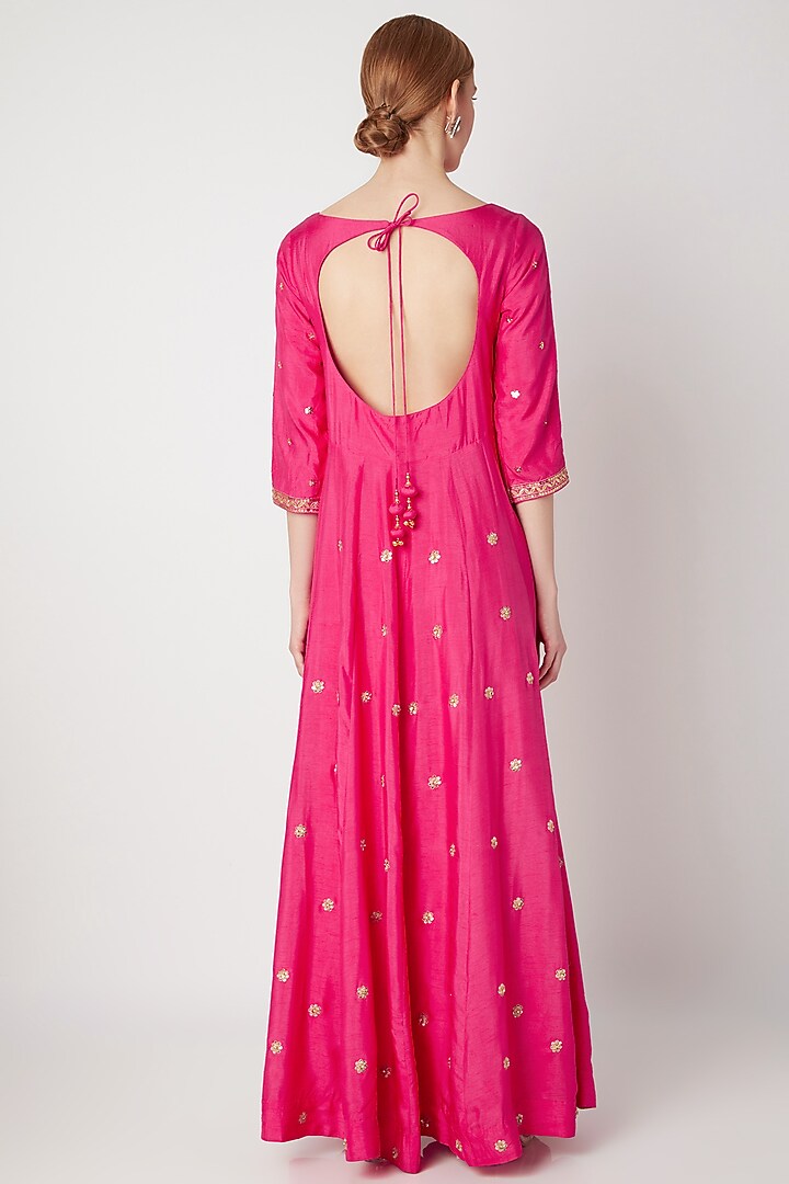 Fuchsia Embroidered Party Wear Anarkali With Dupatta by The Jaipur Story at Pernia's Pop Up Shop