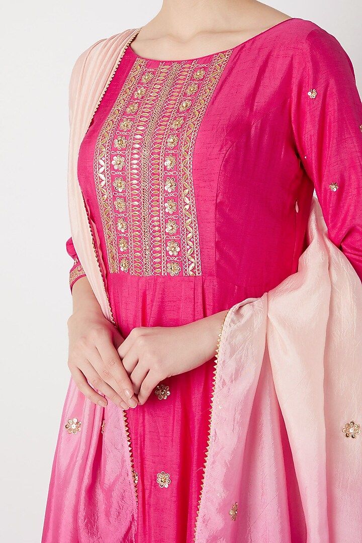 Fuchsia Embroidered Party Wear Anarkali With Dupatta by The Jaipur Story at Pernia's Pop Up Shop