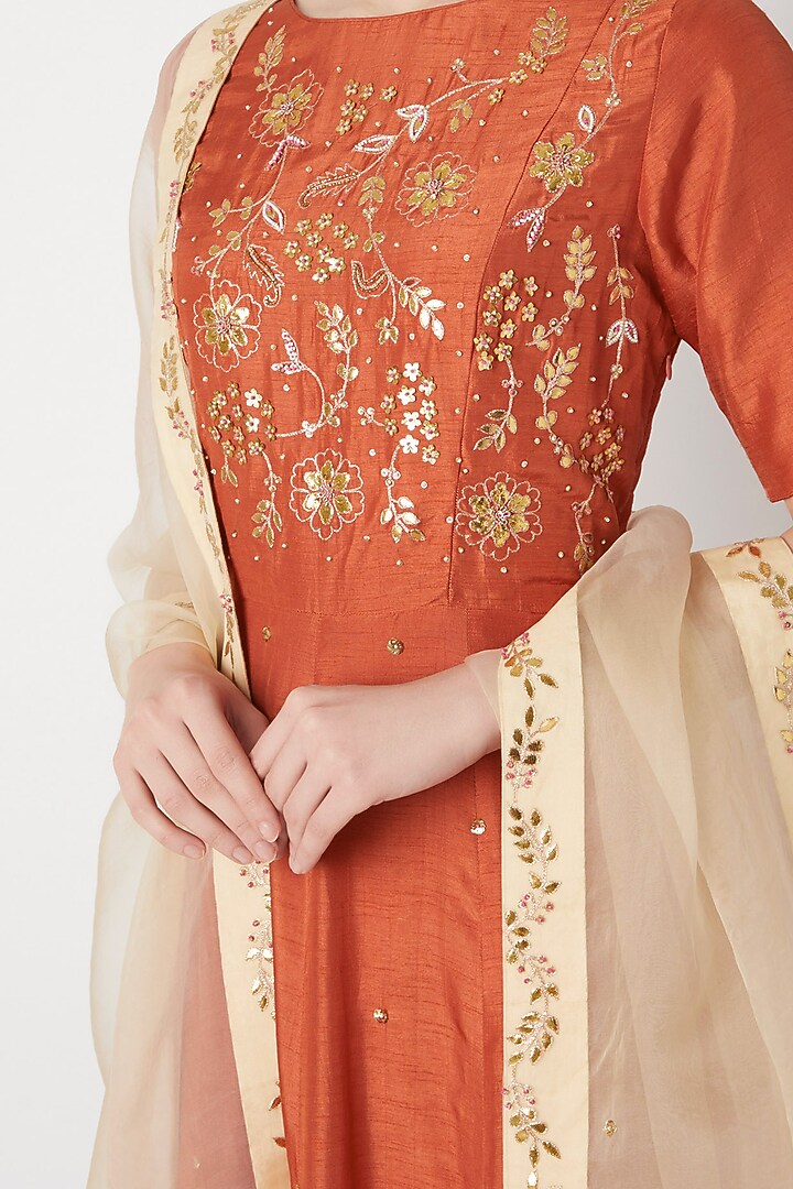 Orange Embroidered Party Wear Anarkali Gown With Dupatta by The Jaipur Story at Pernia's Pop Up Shop