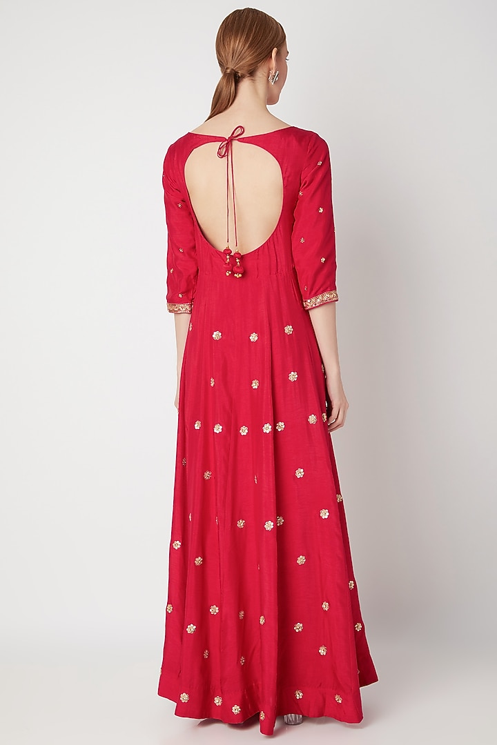 Red Embroidered Party Wear Anarkali With Dupatta by The Jaipur Story at Pernia's Pop Up Shop