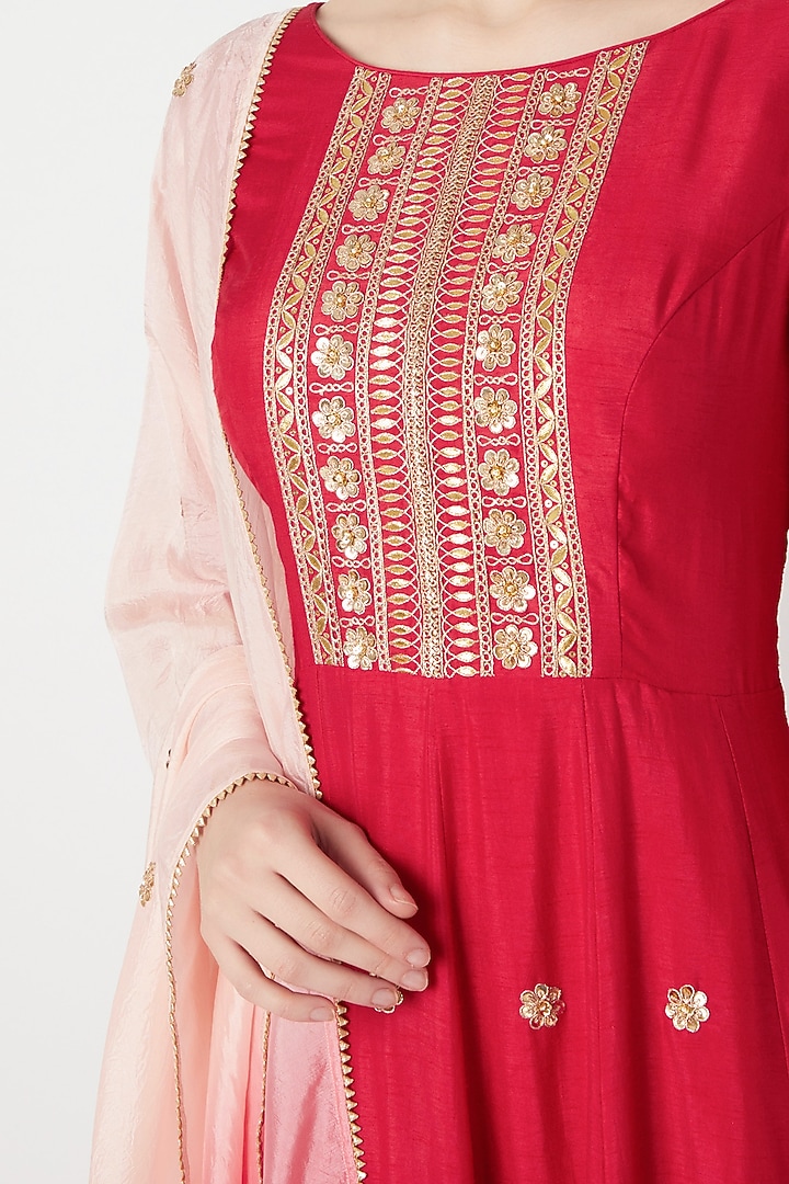 Red Embroidered Party Wear Anarkali With Dupatta by The Jaipur Story at Pernia's Pop Up Shop