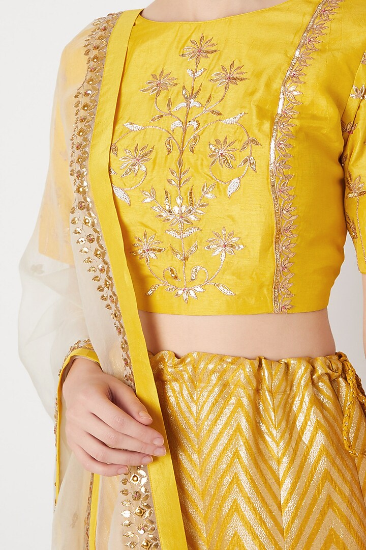 Mustard Yellow Banarasi Wedding Lehenga Set by The Jaipur Story at Pernia's Pop Up Shop