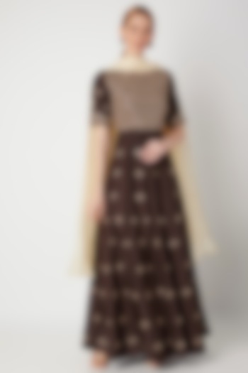 Brown Embroidered Anarkali Gown With Dupatta by The Jaipur Story