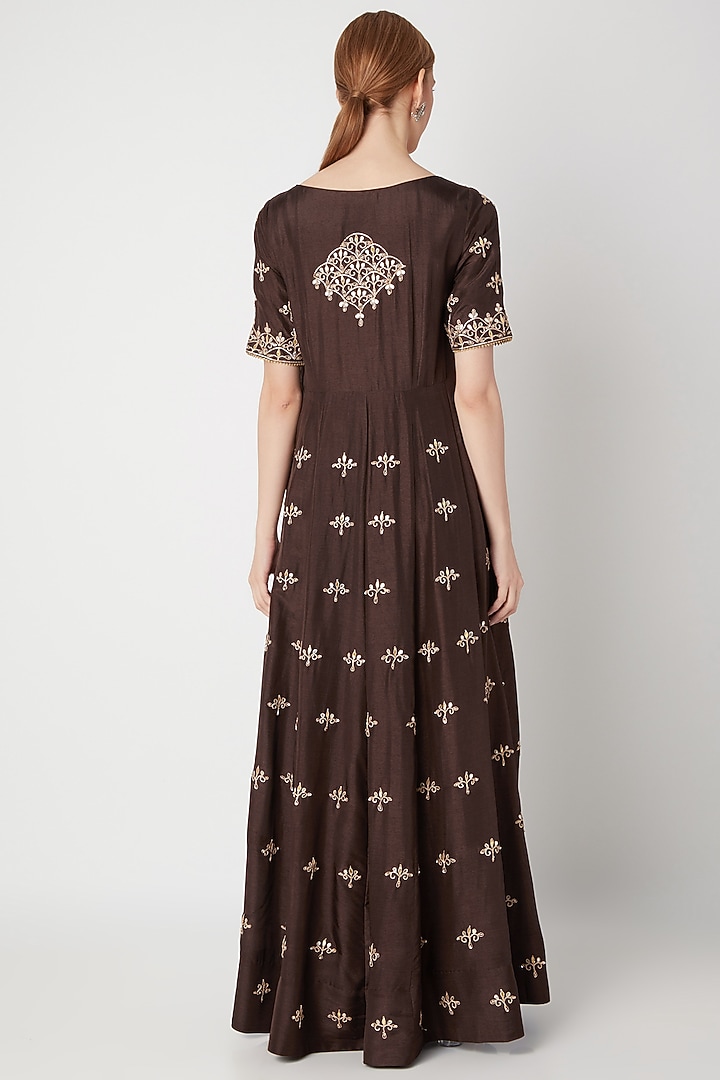 Brown Embroidered Wedding Anarkali Gown With Dupatta by The Jaipur Story at Pernia's Pop Up Shop