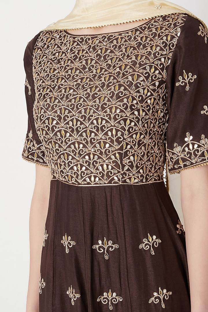 Brown Embroidered Wedding Anarkali Gown With Dupatta by The Jaipur Story at Pernia's Pop Up Shop
