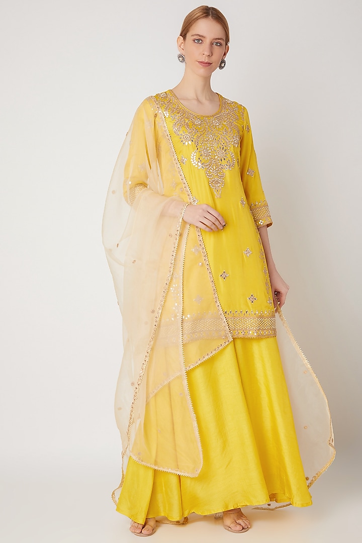 Yellow Hand Embroidered Kurta Set by The Jaipur Story