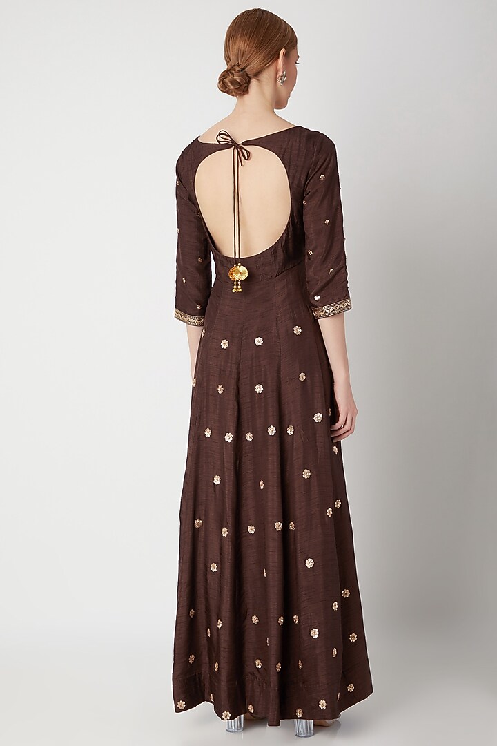 Brown Embroidered Party Wear Anarkali With Shaded Dupatta by The Jaipur Story at Pernia's Pop Up Shop