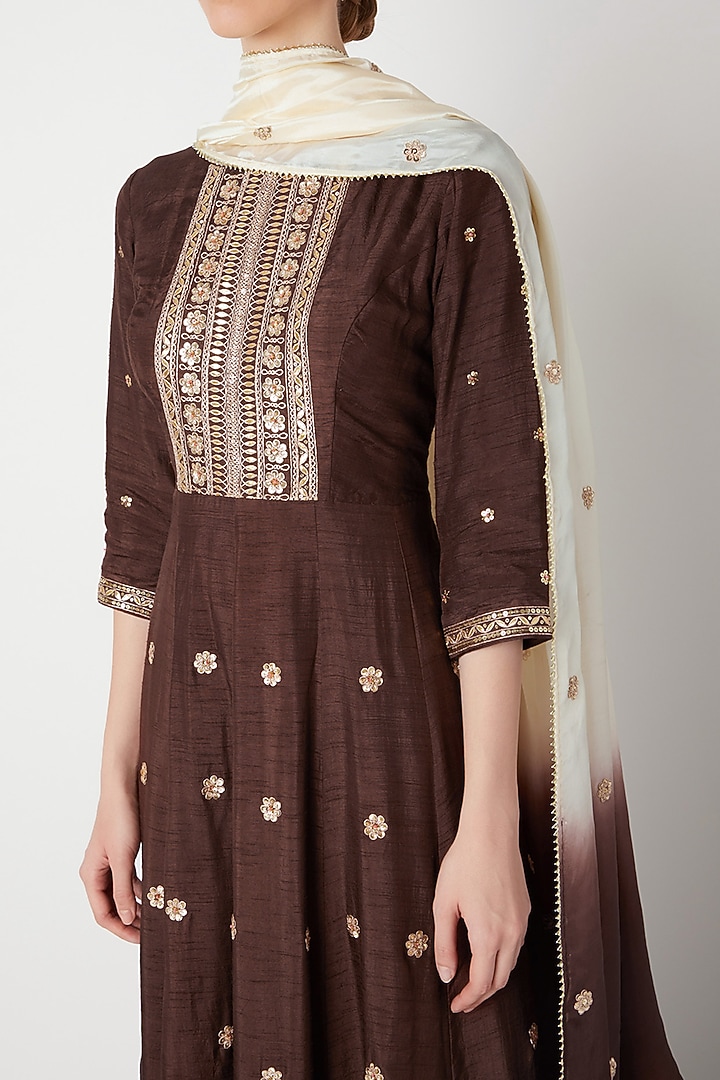 Brown Embroidered Party Wear Anarkali With Shaded Dupatta by The Jaipur Story at Pernia's Pop Up Shop