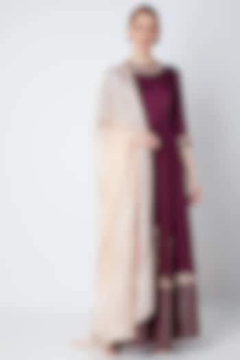 Wine Embroidered Anarkali With Dupatta by The Jaipur Story