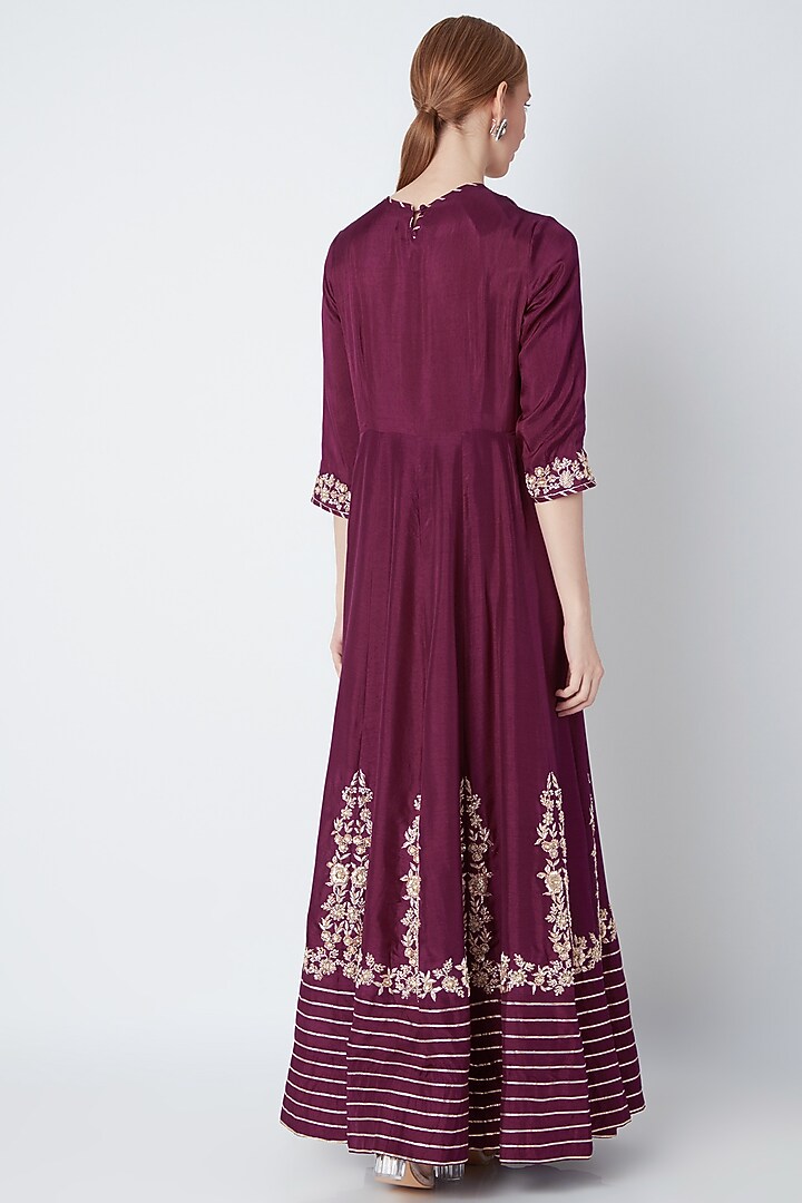 Wine Embroidered Wedding Anarkali With Dupatta by The Jaipur Story at Pernia's Pop Up Shop