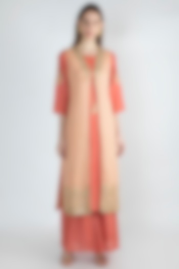 Dull Pink Embroidered Kurta Set With Jacket by The Jaipur Story