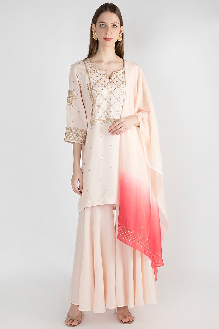 Pastel Pink Embroidered Gharara Set by The Jaipur Story at Pernia's Pop Up Shop