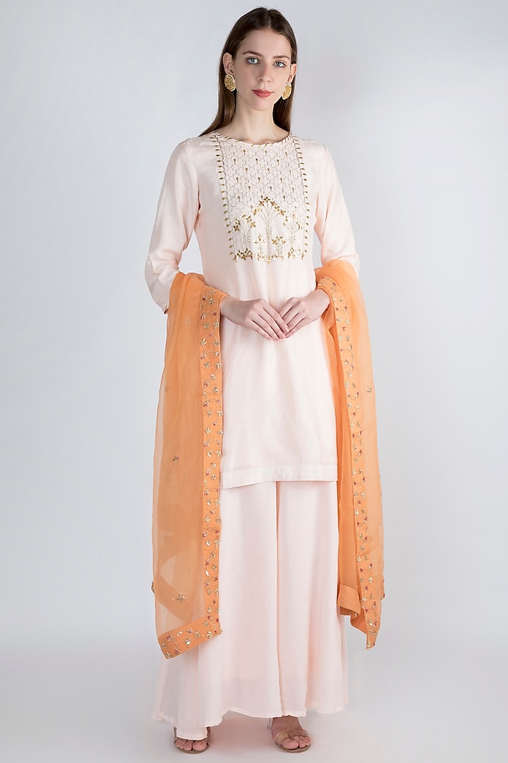 Light Peach Embroidered Gharara Set by The Jaipur Story