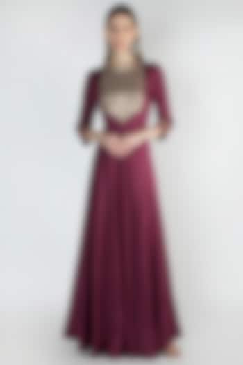 Wine Sequins Embroidered Party Wear Gown by The Jaipur Story at Pernia's Pop Up Shop