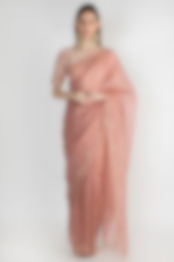 Brick Pink Embroidered Saree Set by The Jaipur Story