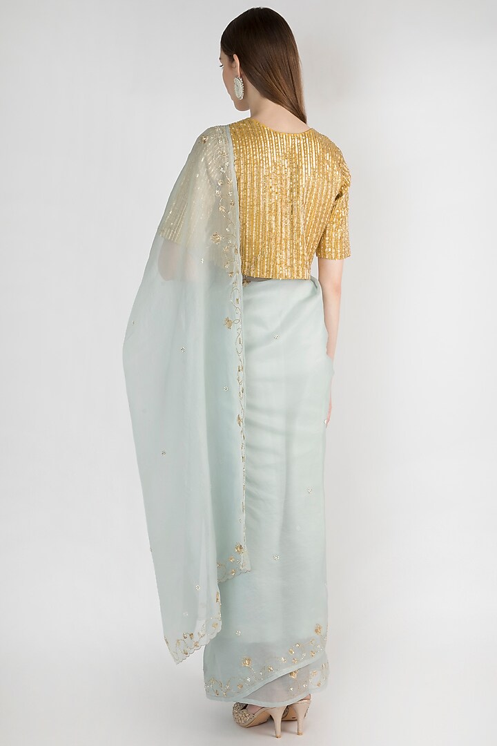 Baby Blue Embroidered Wedding Saree Set by The Jaipur Story at Pernia's Pop Up Shop