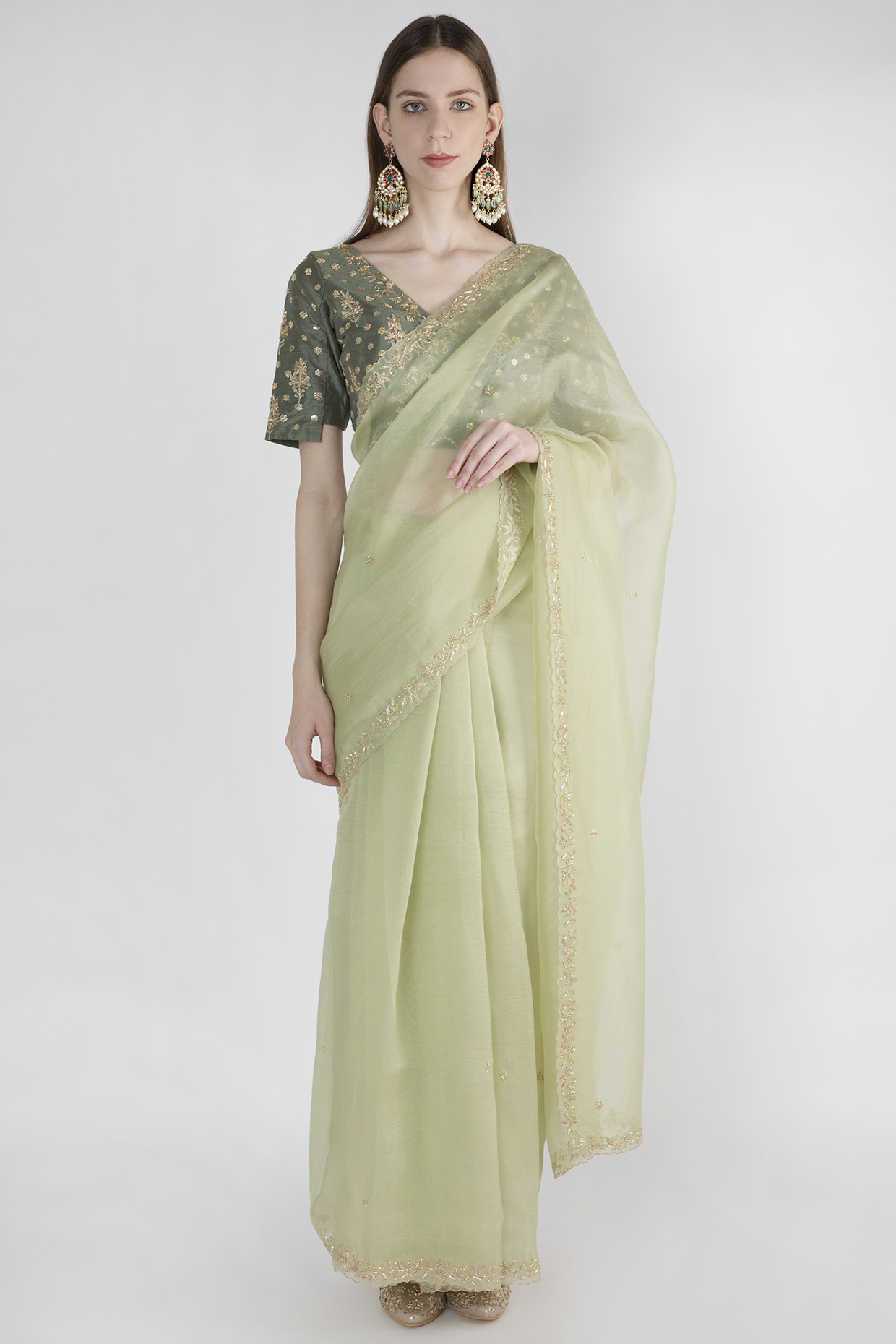 Moss Green Embroidered Saree Set by The Jaipur Story