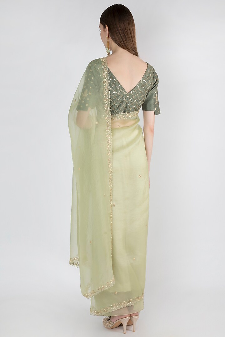 Moss Green Embroidered Wedding Saree Set by The Jaipur Story at Pernia's Pop Up Shop