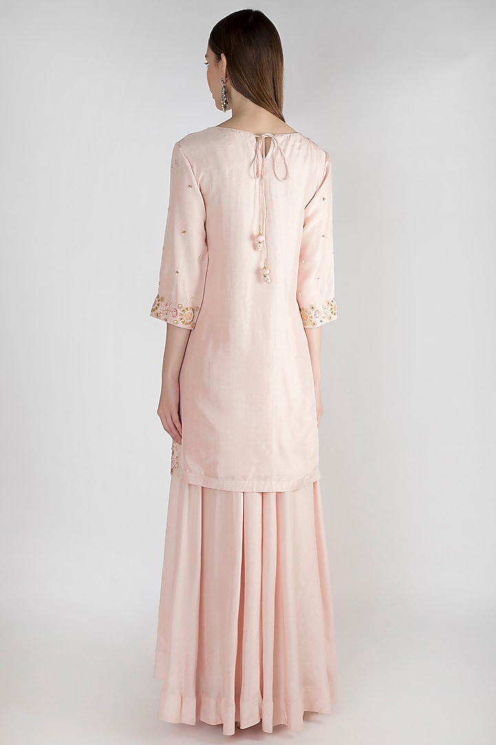Pastel Pink Embroidered Kurta Palazzo Set by The Jaipur Story at Pernia's Pop Up Shop