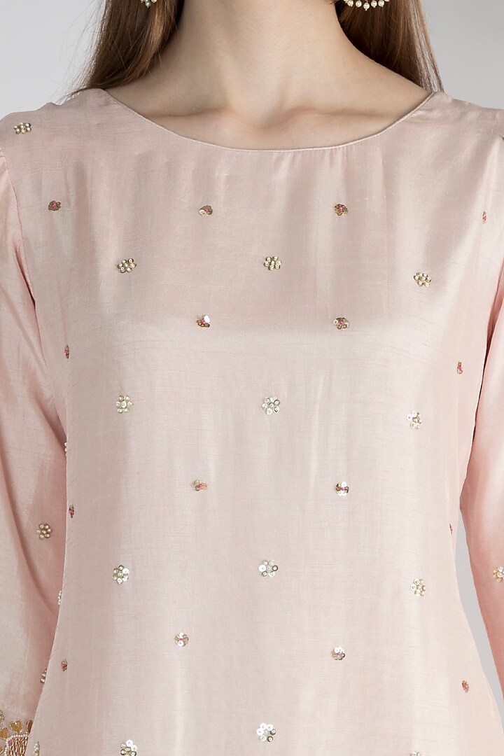 Pastel Pink Embroidered Kurta Palazzo Set by The Jaipur Story at Pernia's Pop Up Shop
