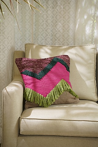 Pink & Green Natural Cotton Handwoven Cushion Cover by The Kargha Story