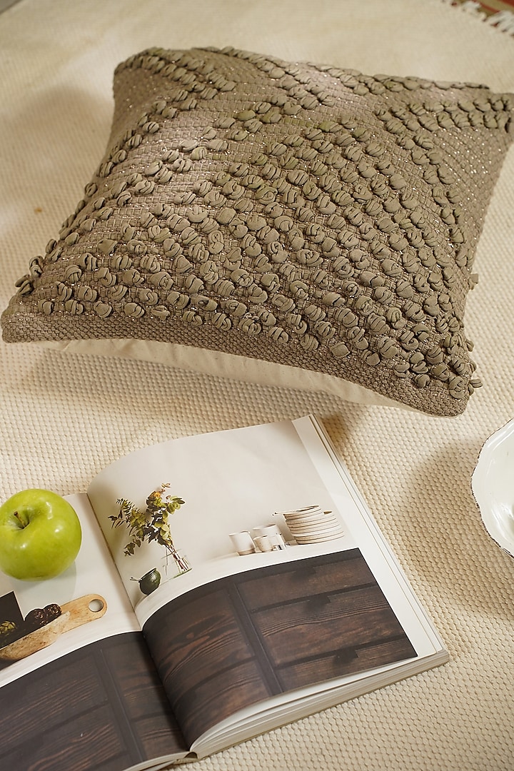 Brown Natural Cotton Handwoven Cushion Cover by The Kargha Story