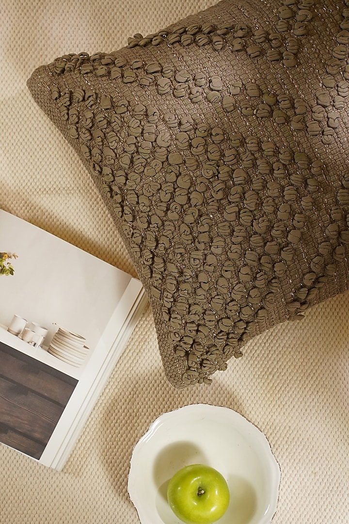 Brown Natural Cotton Handwoven Cushion Cover by The Kargha Story at Pernia's Pop Up Shop