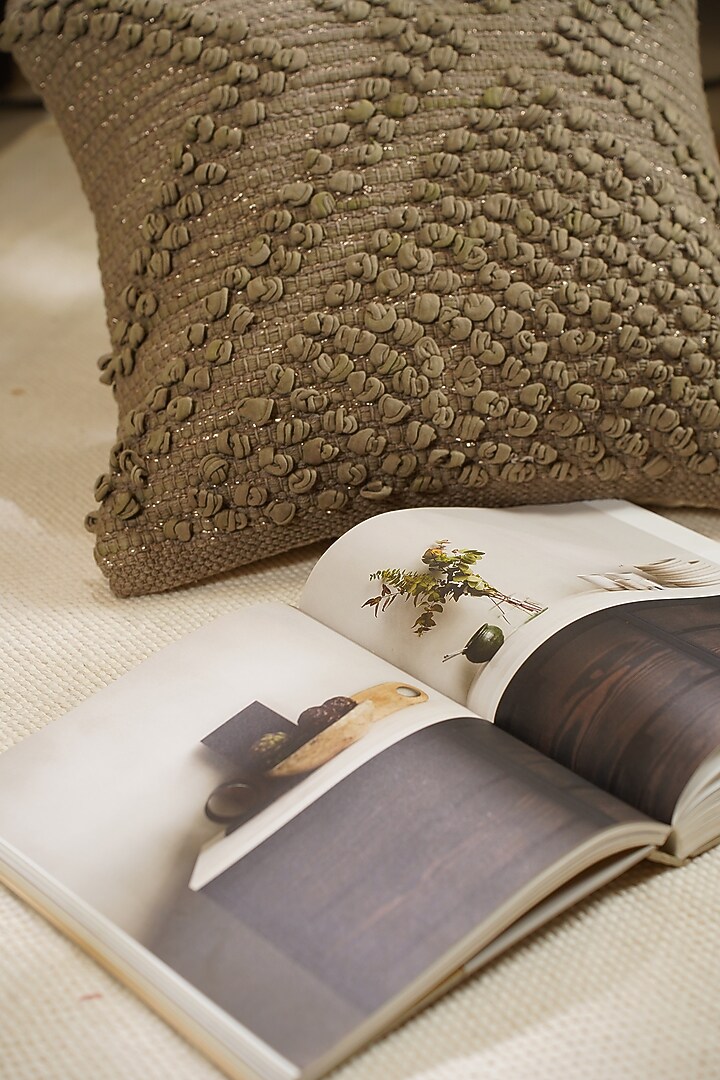 Brown Natural Cotton Handwoven Cushion Cover by The Kargha Story at Pernia's Pop Up Shop