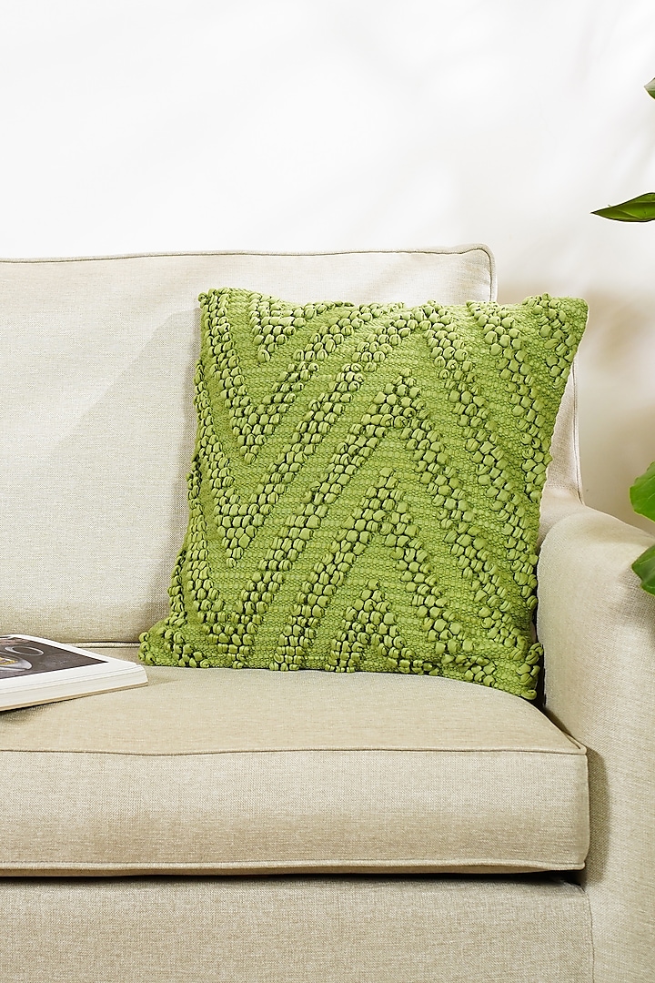 Green Natural Cotton Handwoven Cushion Cover by The Kargha Story